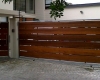 Horizontal slatted wide plank meranti sliding & pedestian gates